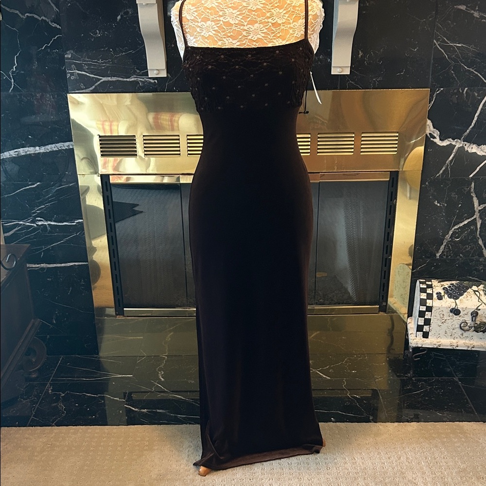 Michel Stephen by Via Moda brown velvet stretch dress.